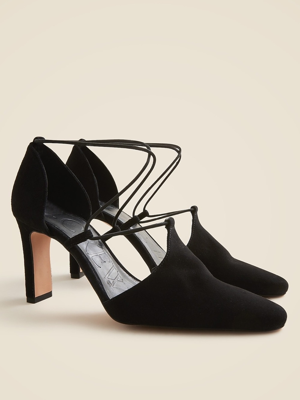 J. Crew Jules Made-in-Spain Cross Strap Pumps  in Black Suede Sz 7.5